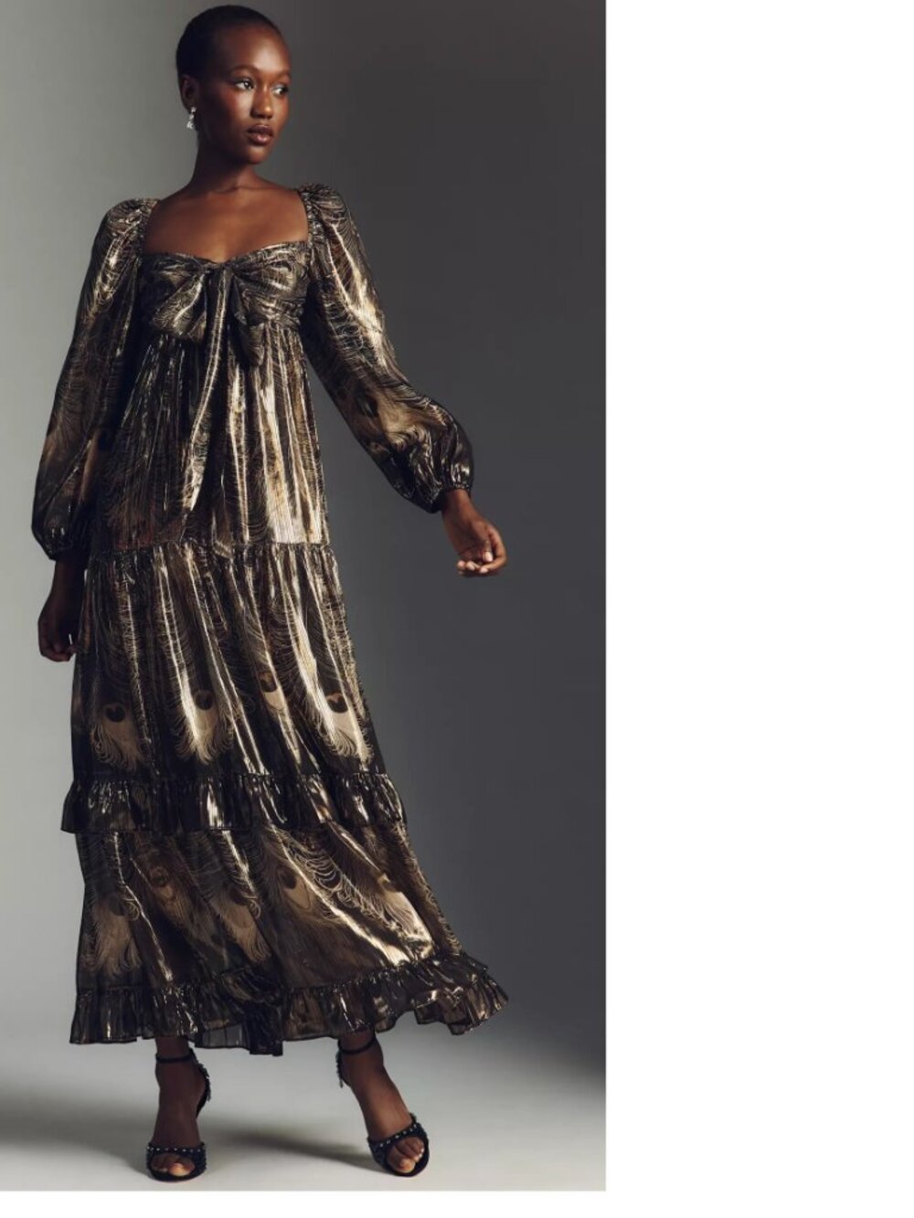 By Anthropologie Long-Sleeve Metallic Babydoll Midi Dress new with tag XXS 2xs